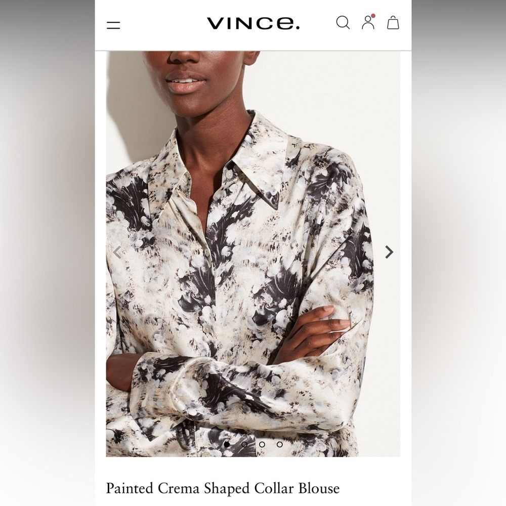 VINCE Painted Crema Shaped Collar Blouse 100% silk